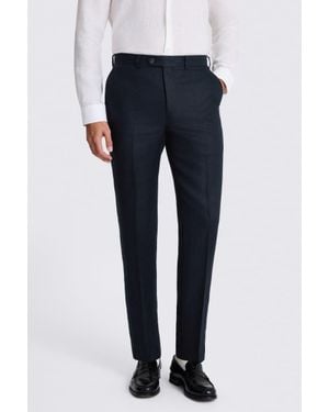 Moss Tailored Fit Twill Linen Trousers - Blue