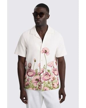Moss Poppy Cotton Cuban Collar Shirt - Pink