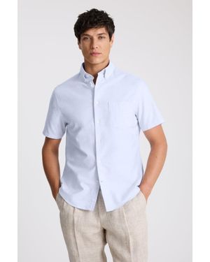 Moss Sky Short Sleeve Cotton Oxford Shirt - White