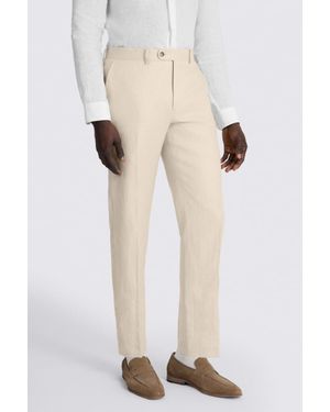 Moss Tailored Fit Neutral Twill Linen Trousers - Natural