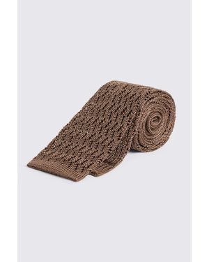 Moss Taupe Silk Knitted Tie - Brown