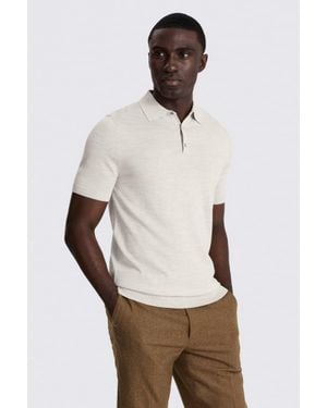 Moss Light Oatmeal Merino Knitted Polo Shirt - White