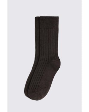 Moss Chocolate Mercerised Ribbed Sock - Black