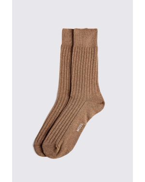 Moss Taupe Melange Ribbed Socks - Brown