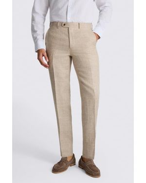 Moss Tailored Fit Neutral Delave Linen Trousers - Natural