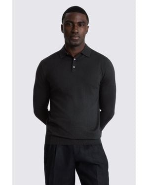 Moss Merino Long-Sleeve Polo Shirt - Black