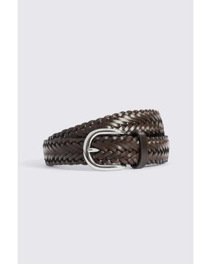 Moss Leather Woven Belt - Brown