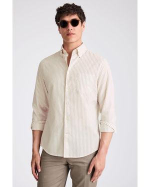 Moss Camel Stripe Cotton Oxford Shirt - White