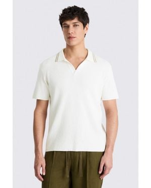 Moss Off- Ribbed Bouclé Skipper Polo Shirt - White