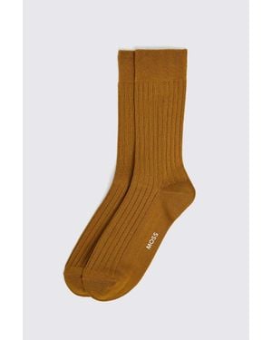 Moss Fine Ribbed Socks - Brown