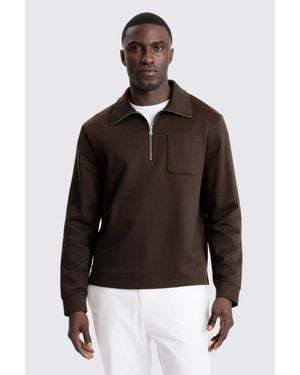 Moss Cotton Quarter Zip Sweatshirt - Brown