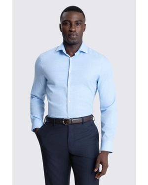 Moss Slim Fit Sky Puppytooth Shirt - Blue