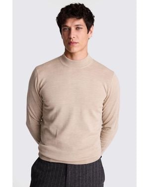 Moss Camel Merino Mock Neck Jumper - Natural