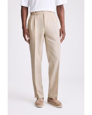 Moss Neutral Wool Pleated Trousers - Natural