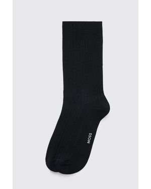 Moss Midnight Mercerised Ribbed Sock - Black