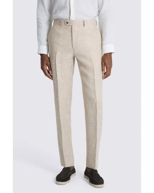 Moss Slim Fit Neutral Delave Linen Trouser - White