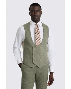 Moss Tailored Fit Sage Herringbone Waistcoat - Green