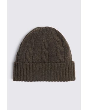 Moss Chocolate Cable-Knit Wool Beanie - Black