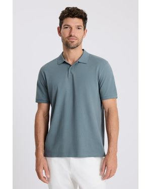 Moss Cotton Piqué Polo Shirt - Blue