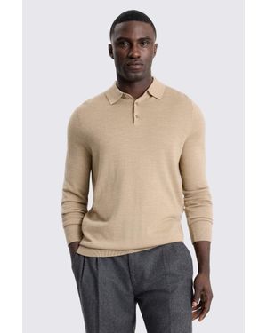 Moss Camel Merino Long-Sleeve Polo Shirt - Natural