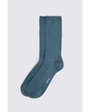 Moss Steel Fine Ribbed Socks - Blue