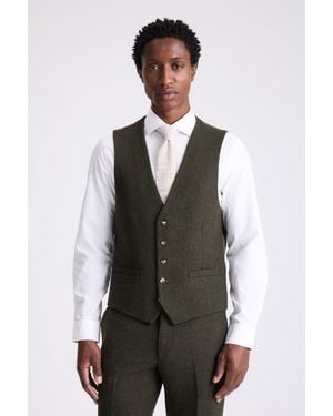 Moss Slim Fit Khaki Donegal Waistcoat - Green