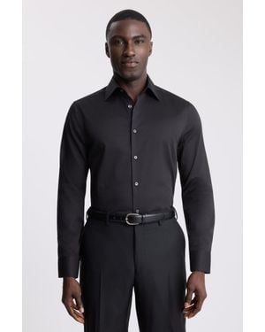 Moss Tailored Fit Sateen Shirt - Black
