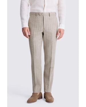 Moss Tailored Fit Taupe Stripe Trouser - Natural
