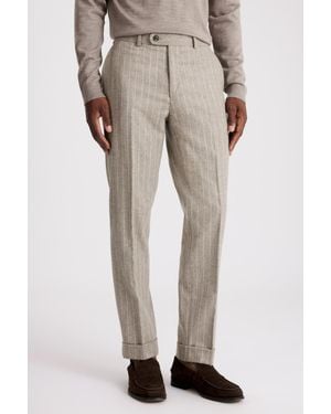 Moss Taupe Stripe Flannel Trousers - Natural