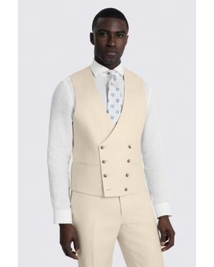Moss Tailored Fit Neutral Twill Linen Waistcoat - Natural