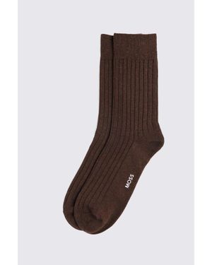 Moss Melange Ribbed Socks - Brown