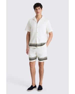 Moss Khaki Stripe Cotton Shorts - White