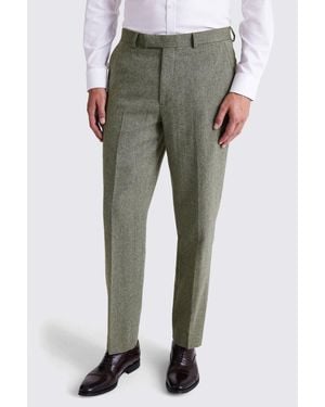 Moss Regular Fit Sage Herringbone Trousers - Grey