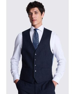 Moss Regular Fit Ink Herringbone Waistcoat - Blue