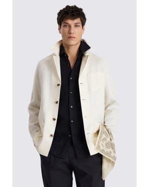 Moss Off Twill Linen Shacket - Blue