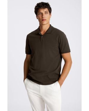 Moss Cotton Piqué Polo Shirt - Brown