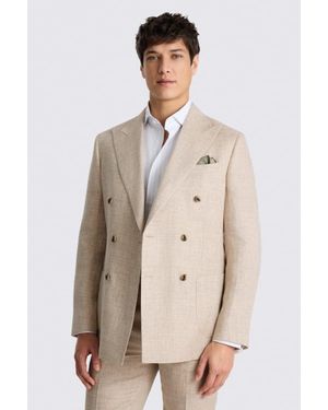 Moss Tailored Fit Neutral Delave Linen Suit Jacket - Natural