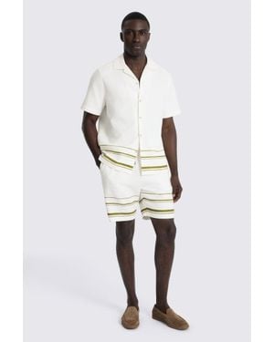 Moss Stripe Cotton Shorts - White