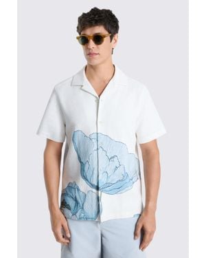 Moss Poppy Cotton Cuban Collar Shirt - White