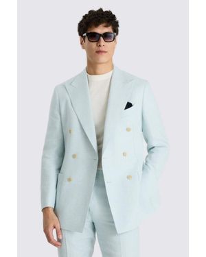 Ferla Italian Tailored Fit Aqua Linen-Blend Suit Jacket - Blue