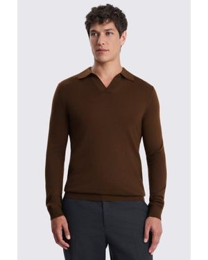 Moss Merino Skipper Polo Shirt - Brown