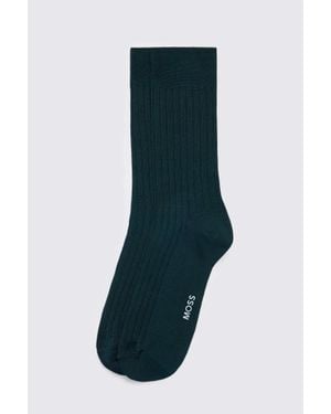 Moss Evergreen Mercerised Ribbed Sock - Blue