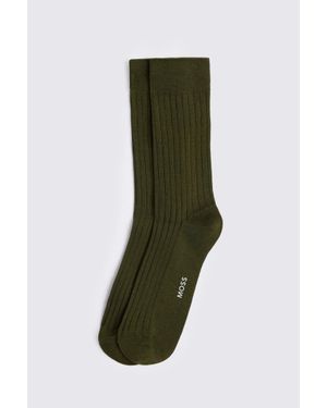 Moss Khaki Mercerised Ribbed Sock - Green