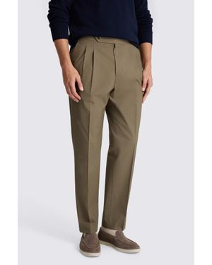 Moss Taupe Cotton Pleated Trouser - Natural