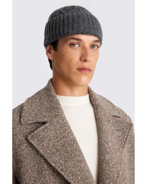 Moss Charcoal Cashmere Blend Cable Beanie - Brown