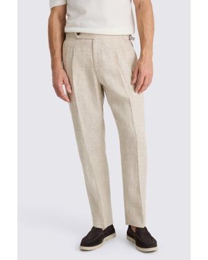 Moss Neutral Delave Linen Pleated Trouser - Natural