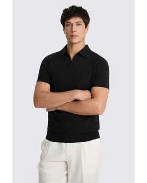 Moss Linen-Blend Skipper Polo Shirt - Black