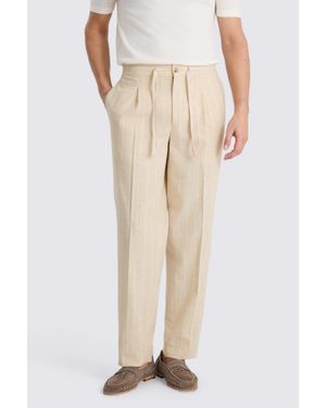 Moss Neutral Stripe Linen-Blend Beach Trousers - Natural