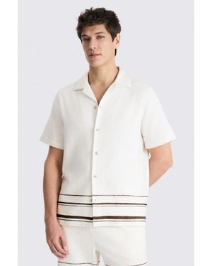Moss Stripe Cotton Cuban Collar Shirt - White