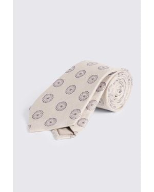 Moss Cream Medallion Silk Linen Tie - Natural
